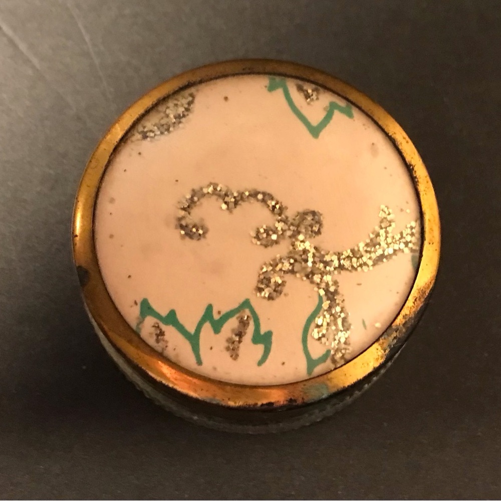Vintage Cosmetic Jar With Decorated Top With All Vintage Buttons Inside See Pics